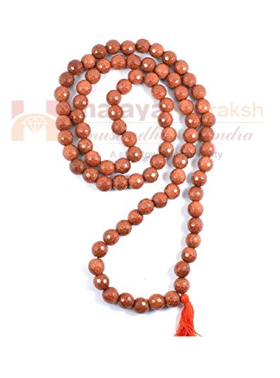SUNSTONE & RED JASPER Mala Necklace With Ganesh Ganesha 108 Mala