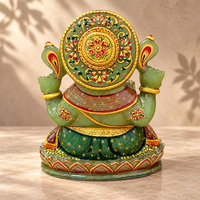 Gold Embosed Green Jade Ganesha | 9.700 Kgs - Himalaya Rudraksha Anusandhan Kendra