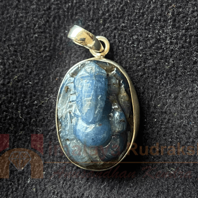 Bue Sapphire Ganesh Silver Pendant - Himalaya Rudraksha Anusandhan Kendra