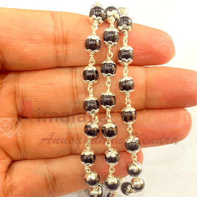 Gomedh Stone Mala In Silver - Himalaya Rudraksha Anusandhan Kendra