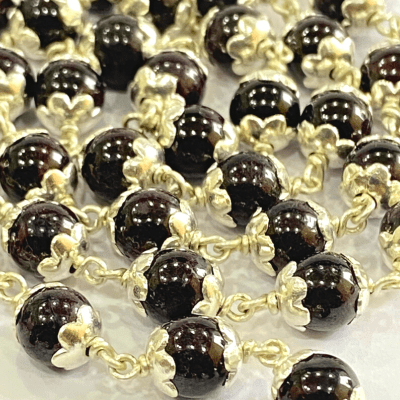 Gomedh Stone Mala In Silver - Himalaya Rudraksha Anusandhan Kendra