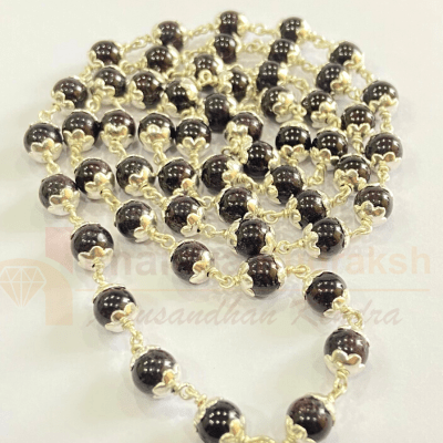 Gomedh Stone Mala In Silver - Himalaya Rudraksha Anusandhan Kendra