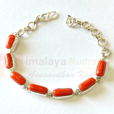 Italian Moonga (coral) Bracelet In Silver - Himalaya Rudraksha Anusandhan Kendra