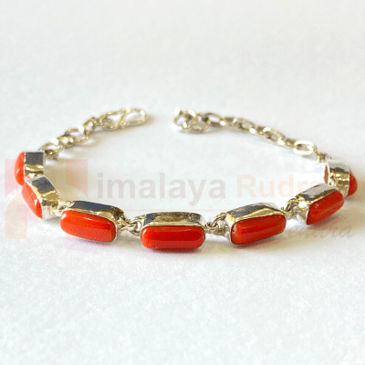 Italian Moonga (coral) Bracelet In Silver - Himalaya Rudraksha Anusandhan Kendra