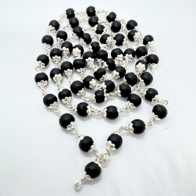 Karungali Mala in Silver chain (ebony wood | 54+1 Beads) - Himalaya Rudraksha Anusandhan Kendra