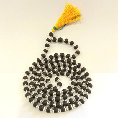 Karungali Mala in Silver (ebony wood | 108+1 Beads) - Himalaya Rudraksha Anusandhan Kendra