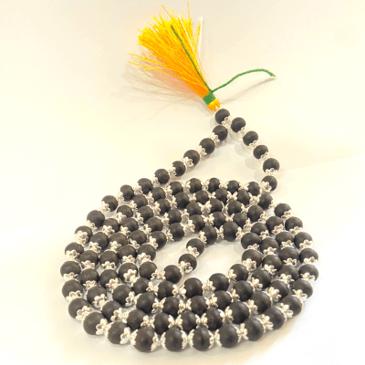 Karungali Mala in Silver (ebony wood | 108+1 Beads) - Himalaya Rudraksha Anusandhan Kendra