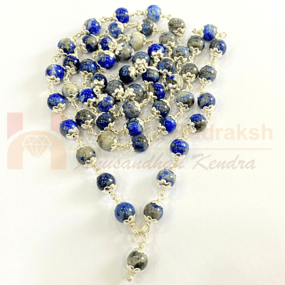 Lapis Lazuli Mala In Silver - Himalaya Rudraksha Anusandhan Kendra
