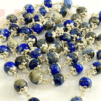 Lapis Lazuli Mala In Silver - Himalaya Rudraksha Anusandhan Kendra