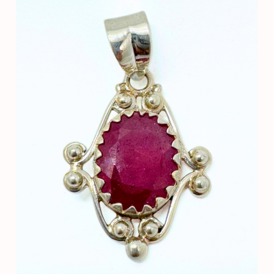 Ruby Designer Silver Pendant - Himalaya Rudraksha Anusandhan Kendra