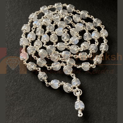 Moonstone Mala In Silver - Himalaya Rudraksha Anusandhan Kendra