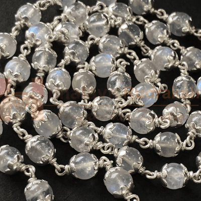 Moonstone Mala In Silver - Himalaya Rudraksha Anusandhan Kendra