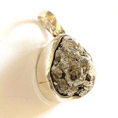 Pyrite Stone Silver Pendant - Himalaya Rudraksha Anusandhan Kendra