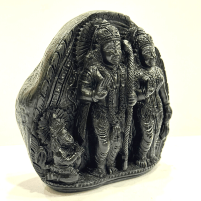 Shree Ram Darbar Carved Shaligram - 528 grams - Himalaya Rudraksha Anusandhan Kendra