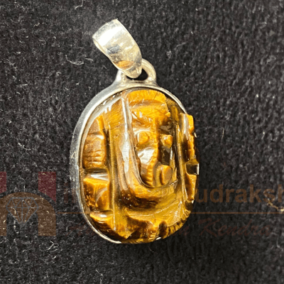 Tiger stone Ganesh Silver Pendant - Himalaya Rudraksha Anusandhan Kendra