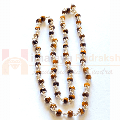 Tiger Stone Mala In Silver - Himalaya Rudraksha Anusandhan Kendra