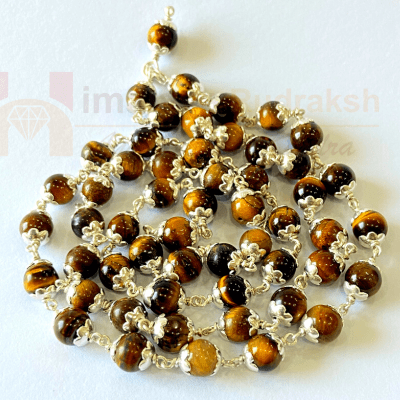Tiger Stone Mala In Silver - Himalaya Rudraksha Anusandhan Kendra