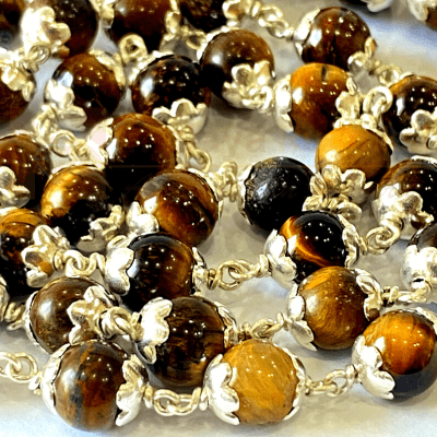 Tiger Stone Mala In Silver - Himalaya Rudraksha Anusandhan Kendra