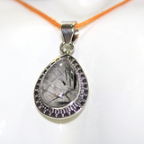 Black Rutile Stone Silver Pendant (Pear Shape) (5165100040326)