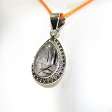 Black Rutile Stone Silver Pendant (Pear Shape) (5165100040326)