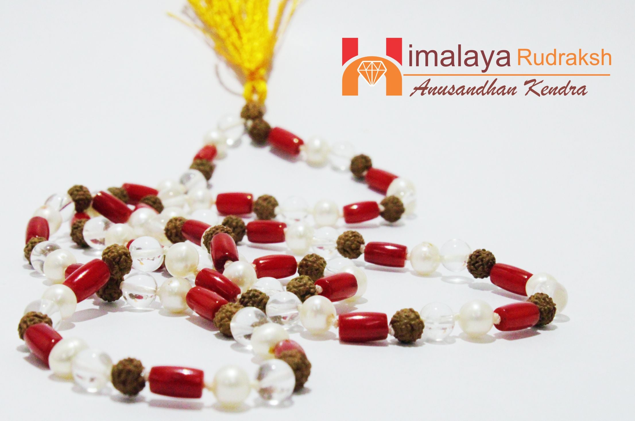 Rudraksha Sphatik Moonga Pearl Mala - himalaya rudraksha anusandhan kendra