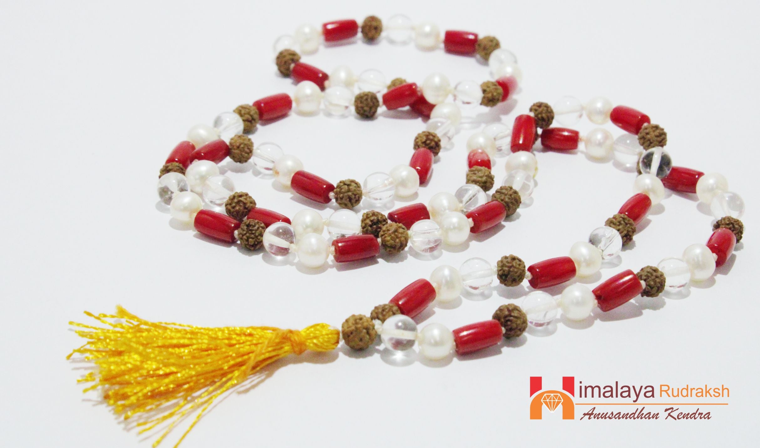 Rudraksha Sphatik Moonga Pearl Mala - himalaya rudraksha anusandhan kendra
