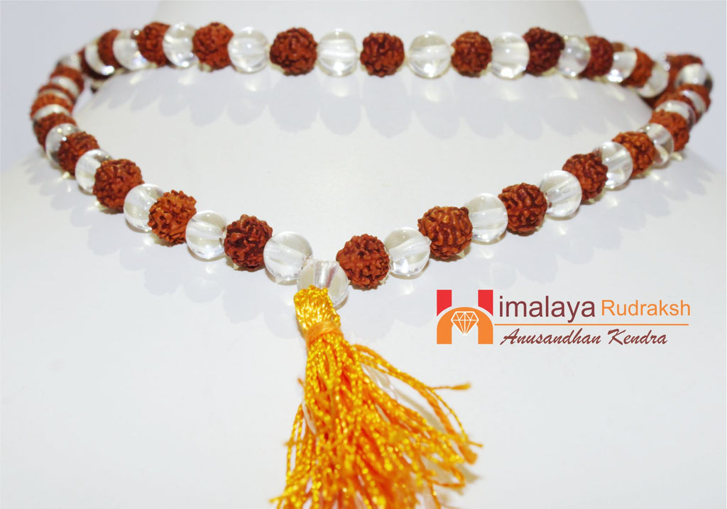 Natural Rudraksha Sphatik(quartz) Mala - himalaya rudraksha anusandhan kendra