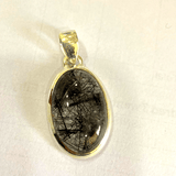 Black Rutile Silver Pendant (Oval Shape) - Himalaya Rudraksha Anusandhan Kendra