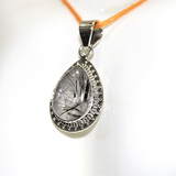Black Rutile Stone Silver Pendant (Pear Shape) - Himalaya Rudraksha Anusandhan Kendra