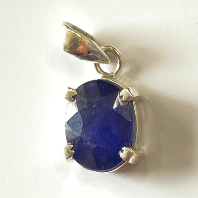 Blue Sapphire Silver Pendant - Himalaya Rudraksha Anusandhan Kendra