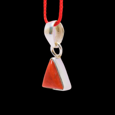 Coral Silver Pendant (Triangular shape) - Himalaya Rudraksha Anusandhan Kendra