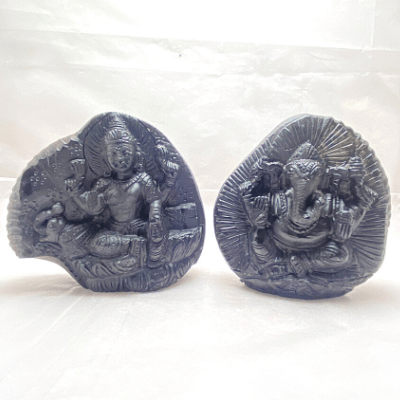 Lakshmi Ganesha Carved Shaligram - Himalaya Rudraksha Anusandhan Kendra