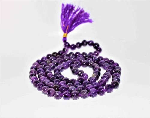 Natural Amethyst Mala (108 + 1 Beads) - Himalaya Rudraksha Anusandhan Kendra