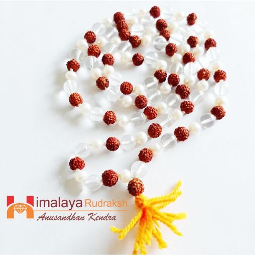 Natural Rudraksha Sphatik Pearl Mala - Himalaya Rudraksha Anusandhan Kendra