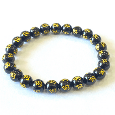 Om Carved Black Akik Bracelet - Himalaya Rudraksha Anusandhan Kendra