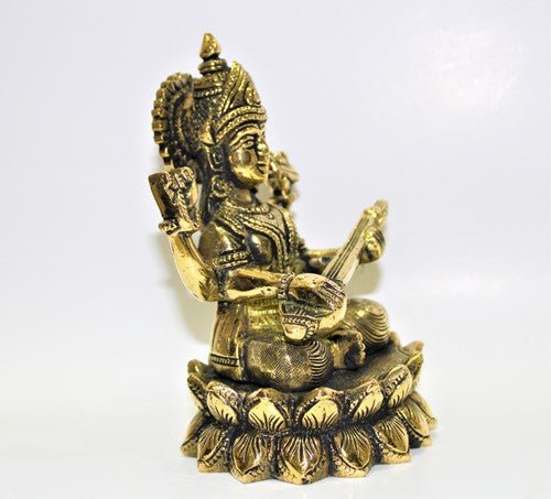 Saraswati Brass Statue - Himalaya Rudraksha Anusandhan Kendra