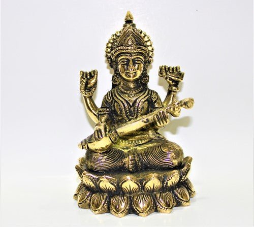 Saraswati Brass Statue - Himalaya Rudraksha Anusandhan Kendra
