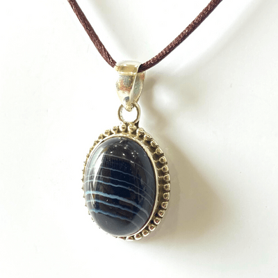 Sulemani Akik Silver Pendant - Himalaya Rudraksha Anusandhan Kendra